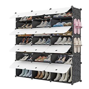 kousi portable shoe rack organizer 48 pair tower shelf storage cabinet stand expandable for heels, boots, slippers， 8 tier black