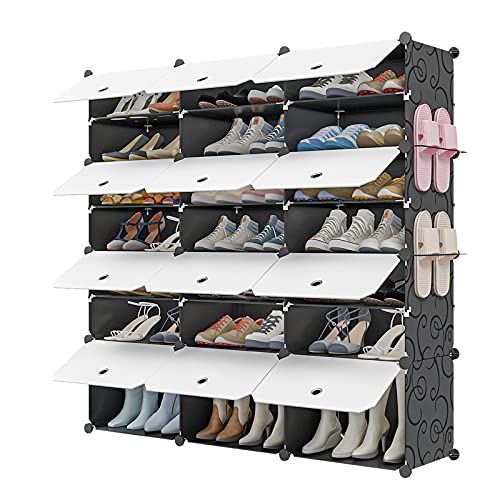 KOUSI Portable Shoe Rack Organizer 48 Pair Tower Shelf Storage Cabinet Stand Expandable for Heels, Boots, Slippers， 8 Tier Black