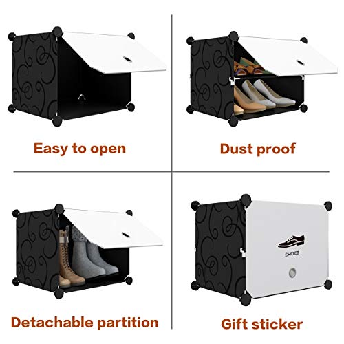 KOUSI Portable Shoe Rack Organizer 48 Pair Tower Shelf Storage Cabinet Stand Expandable for Heels, Boots, Slippers， 8 Tier Black