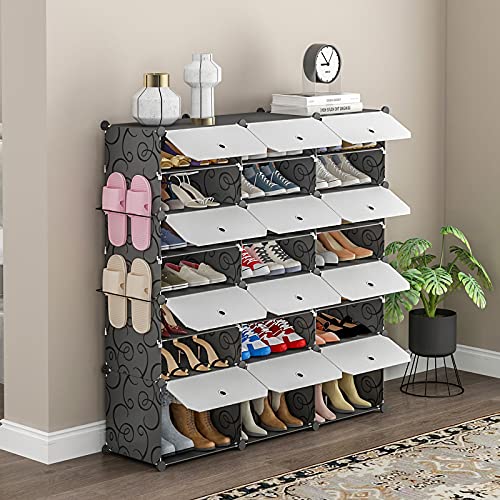 KOUSI Portable Shoe Rack Organizer 48 Pair Tower Shelf Storage Cabinet Stand Expandable for Heels, Boots, Slippers， 8 Tier Black