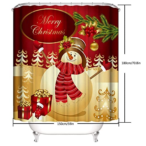 Novobey 4 Pcs Merry Christmas Shower Curtain Sets with Non-Slip Bathroom Rugs, Lid Toilet Cover, Bath Mat, Shower Curtain Christmas Bathroom Decor