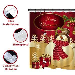 Novobey 4 Pcs Merry Christmas Shower Curtain Sets with Non-Slip Bathroom Rugs, Lid Toilet Cover, Bath Mat, Shower Curtain Christmas Bathroom Decor