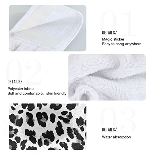 Kitchen Hanging Hand Towels for Bathroom Decorative with Hanging Loop White Leopard Black Cheetah Set of 2 Soft Absorbent Funny