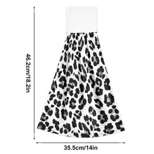 Kitchen Hanging Hand Towels for Bathroom Decorative with Hanging Loop White Leopard Black Cheetah Set of 2 Soft Absorbent Funny