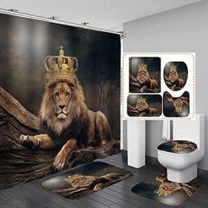 animal shower curtain set 4 pieces,animal themed bathroom curtain shower sets with rugs for men/women shower stall curtain for bathroom sets leopard/tiger/lion/cheetah shower curtain sets with rugs