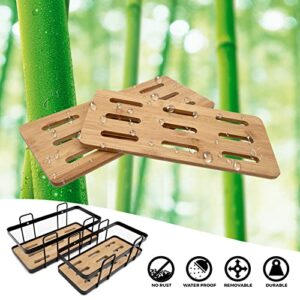 QYQRQF Shower Caddy, 2 Packs Bamboo Shower Organizer with Hooks Adhesive Shower Shelves Rustproof for Inside Shower & Kitchen Storage (Drilling & No Drilling Two Options)