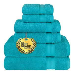cotton paradise 6 piece towel set, 100% turkish cotton soft absorbent towels for bathroom, 2 bath towels 2 hand towels 2 washcloths, aqua blue towel set