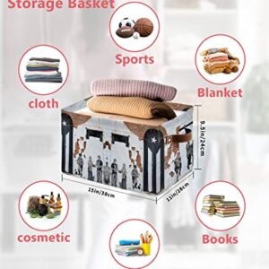 Foldable Storage Boxes Storage Bins with Leather Handle - 2 Pack Washable Storage Bags Vintage Retro Oil Paint Print Puerto Rican Wooden Door Storage Containers for Home Bedroom Closet Office