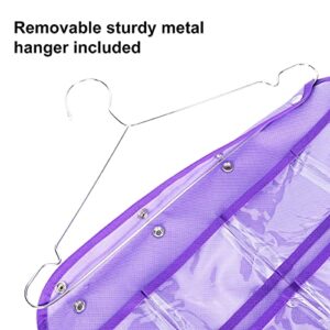 ANZORG Dual Sided Hanging Organizer for Jewelry Makeup Storage Closet Organizers for Bows Socks Underwear with 42 Clear Pockets (PURPLE)