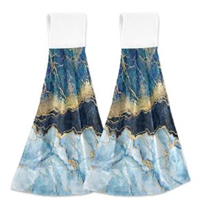 2 pack hand towel blue gold marble abstract modern kitchen hanging towels for hand, face, hair, gym, yoga, dishcloth, kitchen and bath