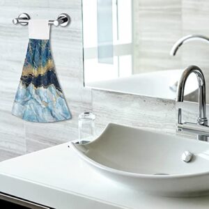 2 Pack Hand Towel Blue Gold Marble Abstract Modern Kitchen Hanging Towels for Hand, Face, Hair, Gym, Yoga, Dishcloth, Kitchen and Bath