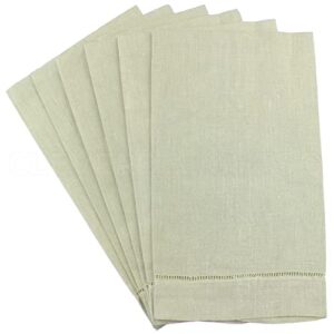 cleverdelights light stone hemstitched hand towels - 6 pack - 14" x 22" - 45/55 cotton linen blend
