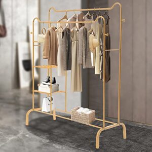 Cute Cat Ear Shaped Gold Garment Rack Clothes Rack 4 Tier Storage Shelves Heavy Duty Clothing Rack Portable Wardrobe Closet Organizer Standing Clothes Rack