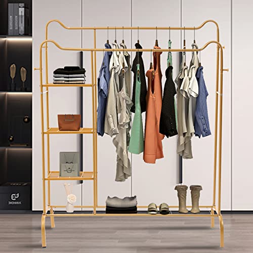 Cute Cat Ear Shaped Gold Garment Rack Clothes Rack 4 Tier Storage Shelves Heavy Duty Clothing Rack Portable Wardrobe Closet Organizer Standing Clothes Rack