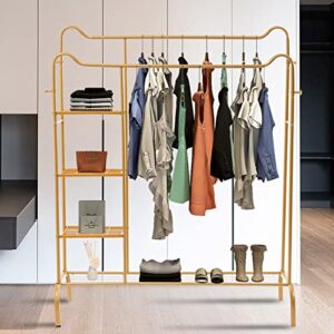 Cute Cat Ear Shaped Gold Garment Rack Clothes Rack 4 Tier Storage Shelves Heavy Duty Clothing Rack Portable Wardrobe Closet Organizer Standing Clothes Rack