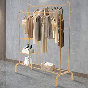 Cute Cat Ear Shaped Gold Garment Rack Clothes Rack 4 Tier Storage Shelves Heavy Duty Clothing Rack Portable Wardrobe Closet Organizer Standing Clothes Rack