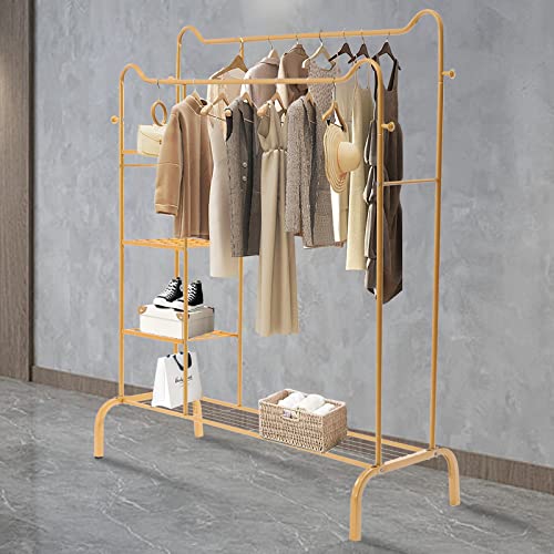 Cute Cat Ear Shaped Gold Garment Rack Clothes Rack 4 Tier Storage Shelves Heavy Duty Clothing Rack Portable Wardrobe Closet Organizer Standing Clothes Rack