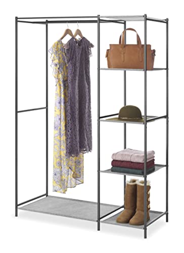 Whitmor Double Rod Closet with Shelves, Gray and Black