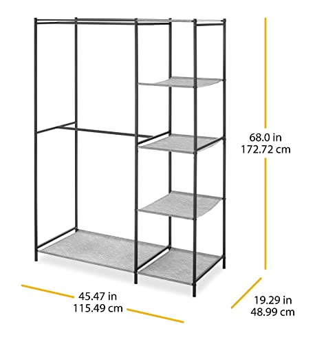 Whitmor Double Rod Closet with Shelves, Gray and Black