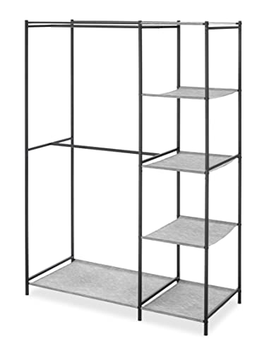 Whitmor Double Rod Closet with Shelves, Gray and Black