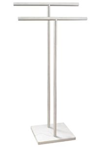 eadot 40 inches standing towel rack double-t shape bath towel sheet holder with marble design base for bathroom floor next to tub or shower towel holder stand sus304 (brushed nickel)