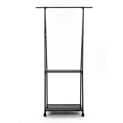 The Lakeside Collection Rolling Garment Rack with Shelving - Portable Storage Rack