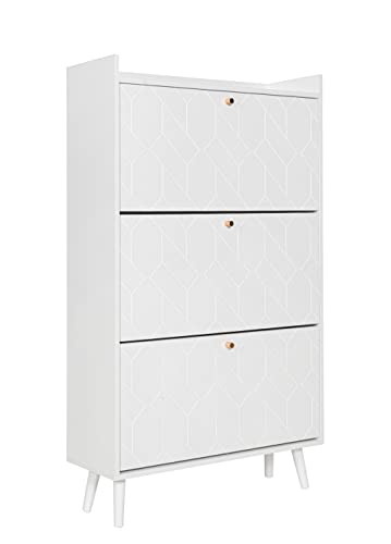 Yoluckea Shoe Cabinet with 3 Flip Drawers, Modern White Freestanding Shoe Rack Storage Organizer with Top Shelf, 3-Tier Shoe Storage Cabinet for Entrance Hallway (White)