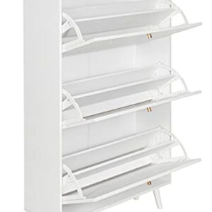 Yoluckea Shoe Cabinet with 3 Flip Drawers, Modern White Freestanding Shoe Rack Storage Organizer with Top Shelf, 3-Tier Shoe Storage Cabinet for Entrance Hallway (White)