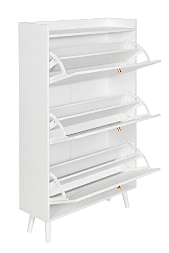 Yoluckea Shoe Cabinet with 3 Flip Drawers, Modern White Freestanding Shoe Rack Storage Organizer with Top Shelf, 3-Tier Shoe Storage Cabinet for Entrance Hallway (White)