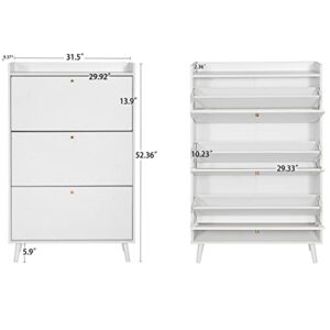 Yoluckea Shoe Cabinet with 3 Flip Drawers, Modern White Freestanding Shoe Rack Storage Organizer with Top Shelf, 3-Tier Shoe Storage Cabinet for Entrance Hallway (White)