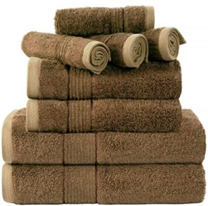 prime collections ultra soft luxury bamboo cotton bath towel set 8 piece towels 600 gsm 2 bath towels 2 hand towels and 4 washcloths (dark brown, 8)