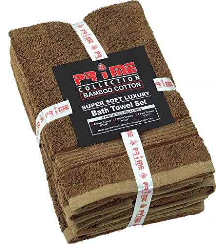 PRIME COLLECTIONS Ultra Soft Luxury Bamboo Cotton Bath Towel Set 8 Piece Towels 600 GSM 2 Bath Towels 2 Hand Towels and 4 Washcloths (Dark Brown, 8)