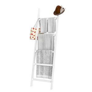 wtz blanket ladder, 5-layer towel racks, blanket holder with anti-slip construction home decor, decorative blanket, quilt, towel, scarf ladder shelves for livingroom, bedroom, bathroom, white