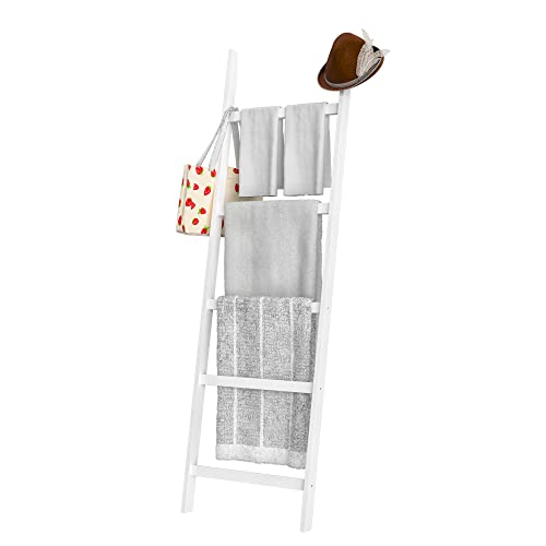 WTZ Blanket Ladder, 5-Layer Towel Racks, Blanket Holder with Anti-Slip Construction Home Decor, Decorative Blanket, Quilt, Towel, Scarf Ladder Shelves for Livingroom, Bedroom, Bathroom, White