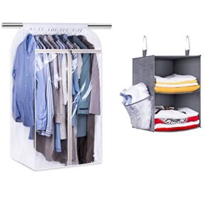 keetdy 43" hanging garment bags for closet storage and 2-shelf small hanging closet organizers