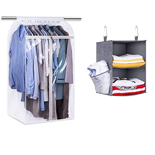 KEETDY 43" Hanging Garment Bags for Closet Storage and 2-Shelf Small Hanging Closet Organizers