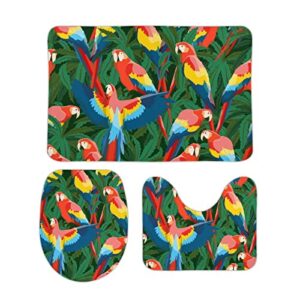 parrot bath mat set, soft comfortable bathroom rugs for 3 pieces, non-slip toilet mats, easier to dry for floor mats 15.7"x23.6"