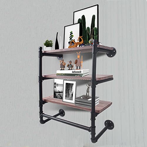 lesolar Industrial Pipe Clothing Rack Wall Mounted with Top Shelf,3-Tier Rustic Retail Garment Rack Display Rack,Pipe Shelving Floating Shelves Wall Shelf,24in Steam Punk Commercial Clothes Racks