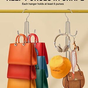 2Pack Purse Hanger Organizer for Closet Handbag Silver Metal Holder, Hanging Closet Organization Storage Scarves, Men's Ties, Women's Shawls, Backpacks, Belts, Accessories, Clothes (Silver)