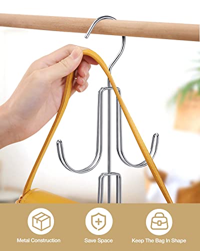 2Pack Purse Hanger Organizer for Closet Handbag Silver Metal Holder, Hanging Closet Organization Storage Scarves, Men's Ties, Women's Shawls, Backpacks, Belts, Accessories, Clothes (Silver)