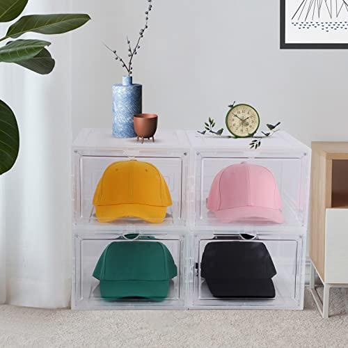 Hat Organizer Box for Baseball Caps (3 Pack) - Transparent Hat Display, Stackable Dust Hat Rack with Magnetic Door, Easy to assemble stylish hat stand for stylish hat display（transparent）