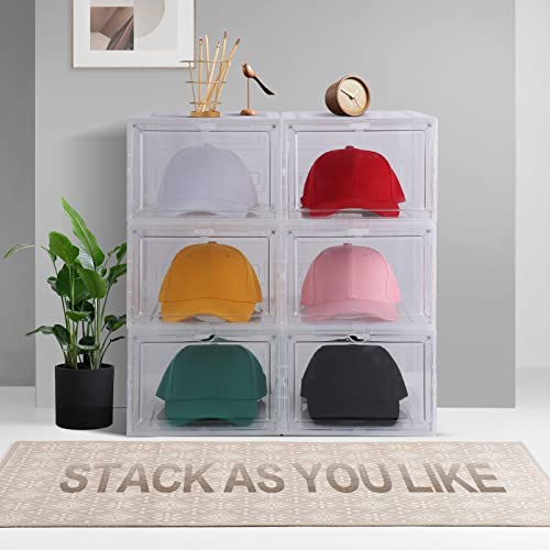 Hat Organizer Box for Baseball Caps (3 Pack) - Transparent Hat Display, Stackable Dust Hat Rack with Magnetic Door, Easy to assemble stylish hat stand for stylish hat display（transparent）