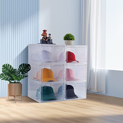 Hat Organizer Box for Baseball Caps (3 Pack) - Transparent Hat Display, Stackable Dust Hat Rack with Magnetic Door, Easy to assemble stylish hat stand for stylish hat display（transparent）