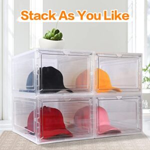 Hat Organizer Box for Baseball Caps (3 Pack) - Transparent Hat Display, Stackable Dust Hat Rack with Magnetic Door, Easy to assemble stylish hat stand for stylish hat display（transparent）