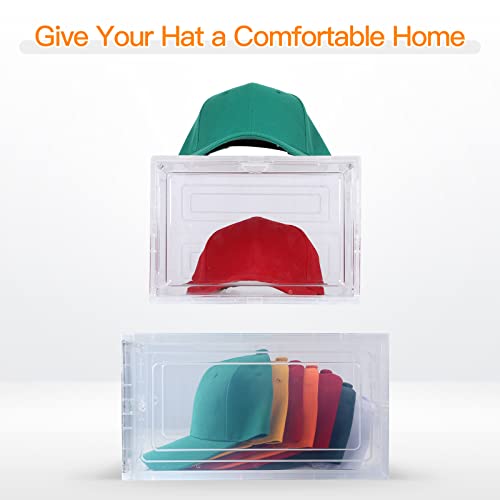 Hat Organizer Box for Baseball Caps (3 Pack) - Transparent Hat Display, Stackable Dust Hat Rack with Magnetic Door, Easy to assemble stylish hat stand for stylish hat display（transparent）