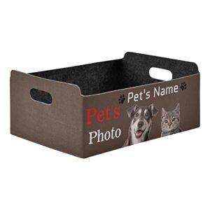 cataku custom puppy photo and name decorative storage basket with handles personalized felt collapsible storage bins cube boxes for organizer closet clothes