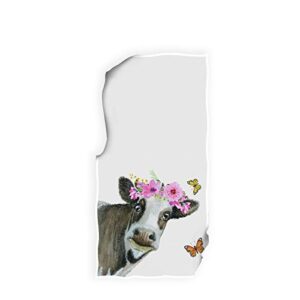 ZZAEO Towel Hand Towel, 30 x 15 inch Thin Lightweight Soft Fingertip Towel for Bathroom Decor (Cow with Floral Wreath)