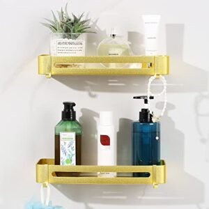 maifey bright gold shower caddy, bathroom shelves wall mounted, metal shower shelves no drilling, shower organizer adhesive installation, antirust (2 tiers)