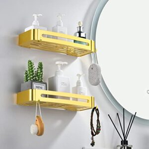 maifey Bright Gold Shower Caddy, Bathroom Shelves Wall Mounted, Metal Shower Shelves No Drilling, Shower Organizer Adhesive Installation, Antirust (2 Tiers)