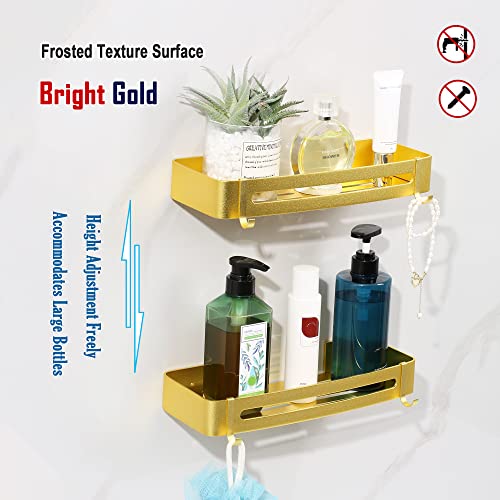 maifey Bright Gold Shower Caddy, Bathroom Shelves Wall Mounted, Metal Shower Shelves No Drilling, Shower Organizer Adhesive Installation, Antirust (2 Tiers)